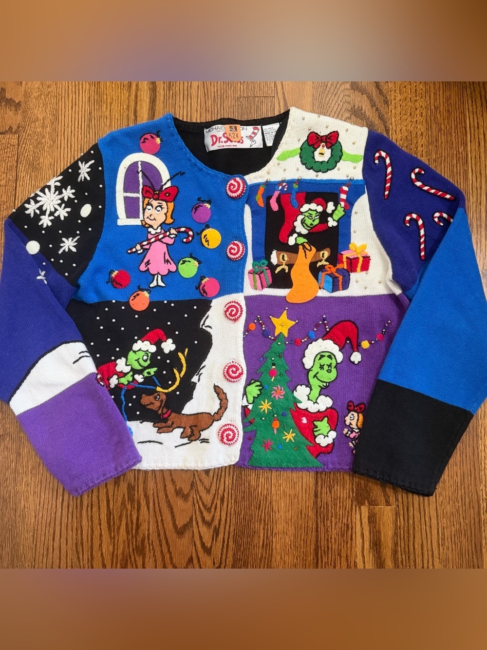 Michael Simon Vintage Dr. Seuss Christmas Holiday Sweater Size Medium